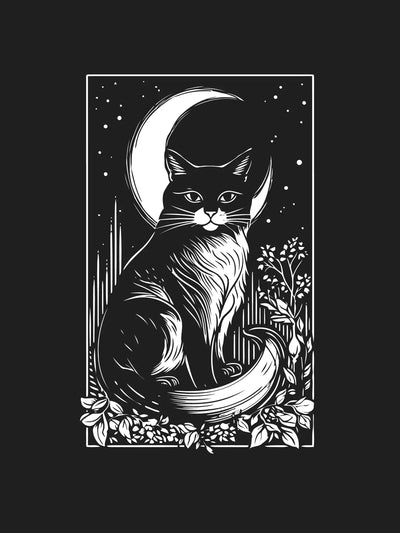 A Black Cat With The Moon