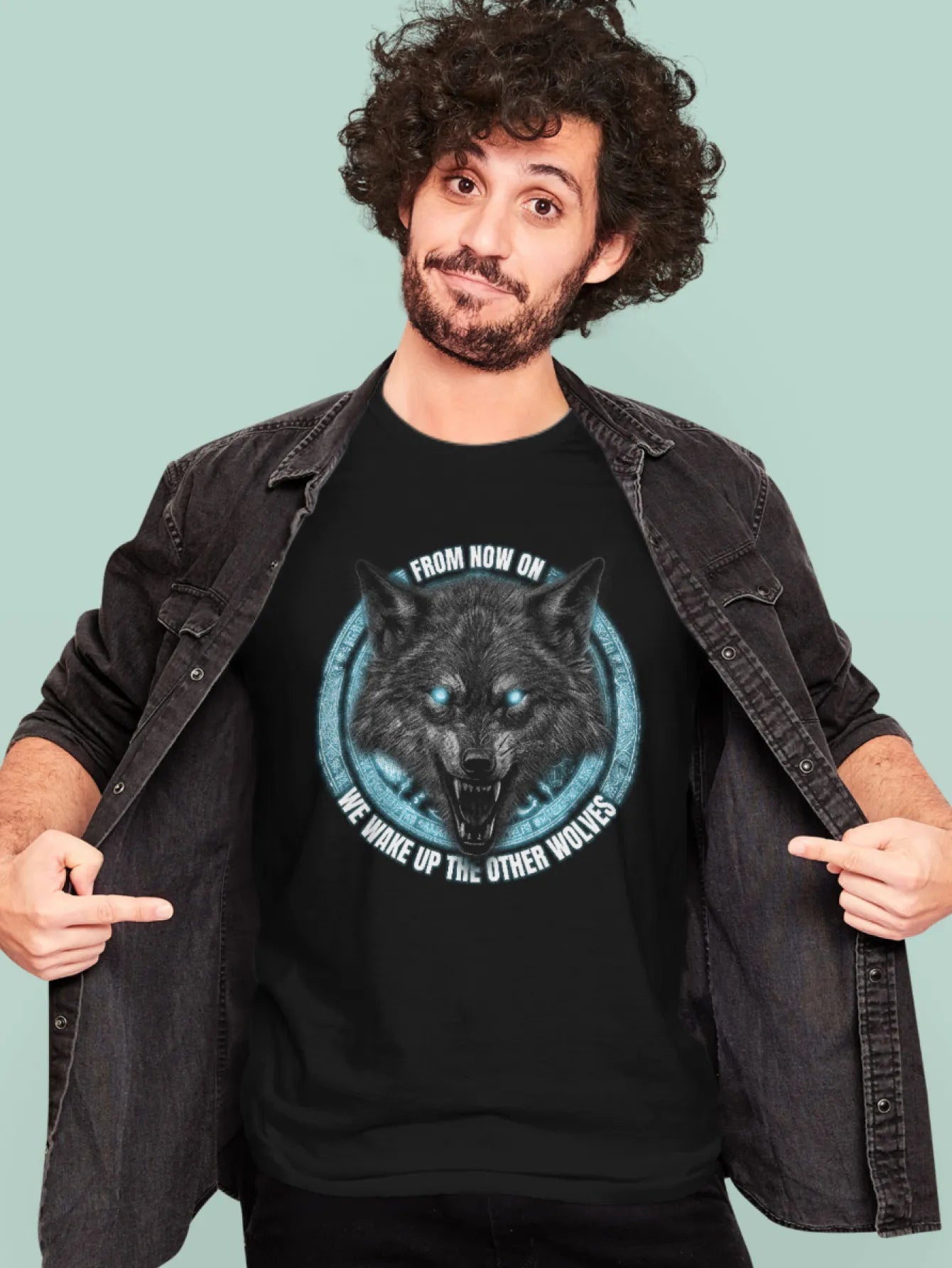 A Realistic Wolf with Glowing Eyes and The Quote