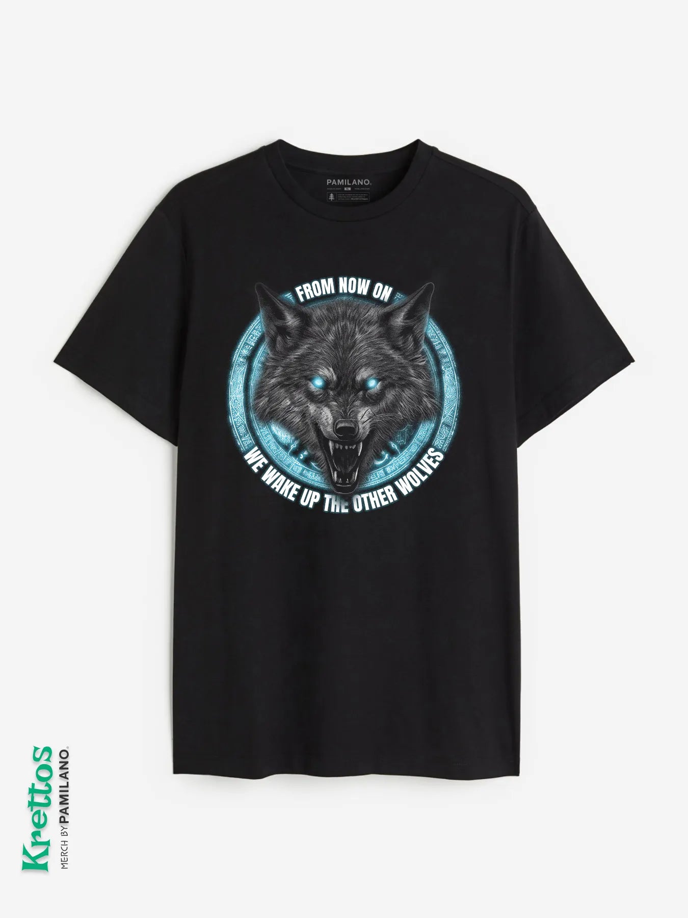 A Realistic Wolf with Glowing Eyes and The Quote