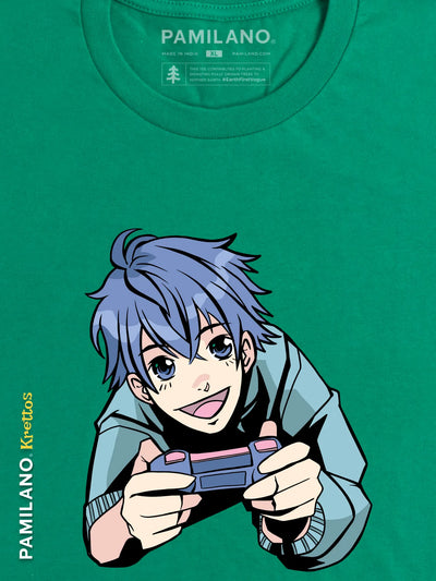 Anime Boy Gaming  round neck graphic tee