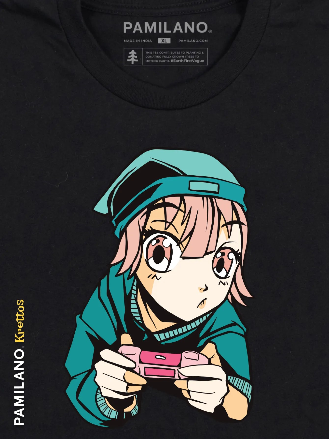 Anime Girl Gaming round neck graphic tee